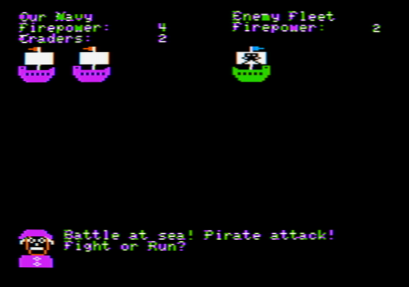 Sea battle screen with pirate attack